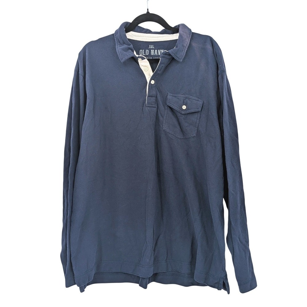 Y2K Old Navy Long Sleeve Polo Shirt XXL Navy Blue Cotton Casual‎ 2000s